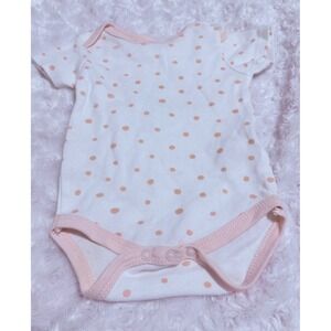 Baby Girls White Pink Polka Dot Snap‎ Neck Short Sleeve Bodysuit Onesie 3 Months